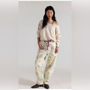 We The Free Floral Wide Leg Jeans with Pink Cord